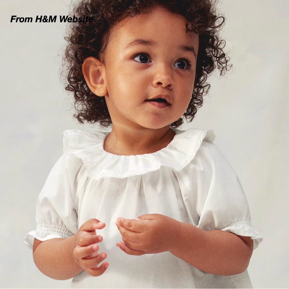 GUC: H&M ADORABLES COTTON POPLIN BLOUSE WITH FLOUNCED COLLAR IN WHITE (2T)